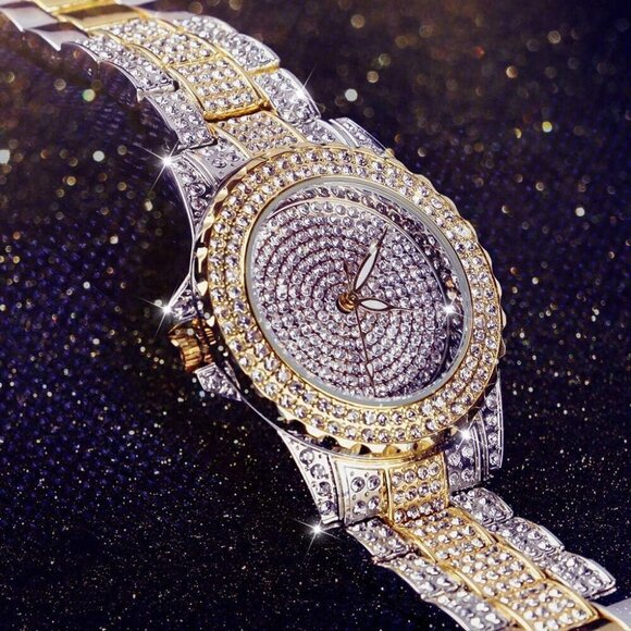 ✨ Smalody Watches Women Gold Round Luxury Crystal Rhinestone Diamond Steel Watch - Picture 6 of 9